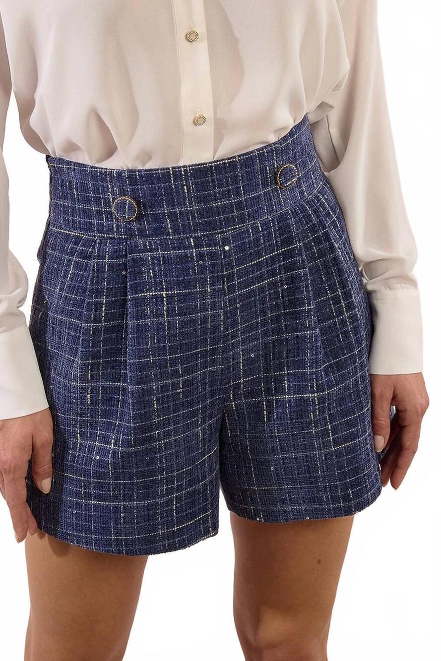 NEW MOLLY BRACKEN chic tweed high-waist shorts in denim blue